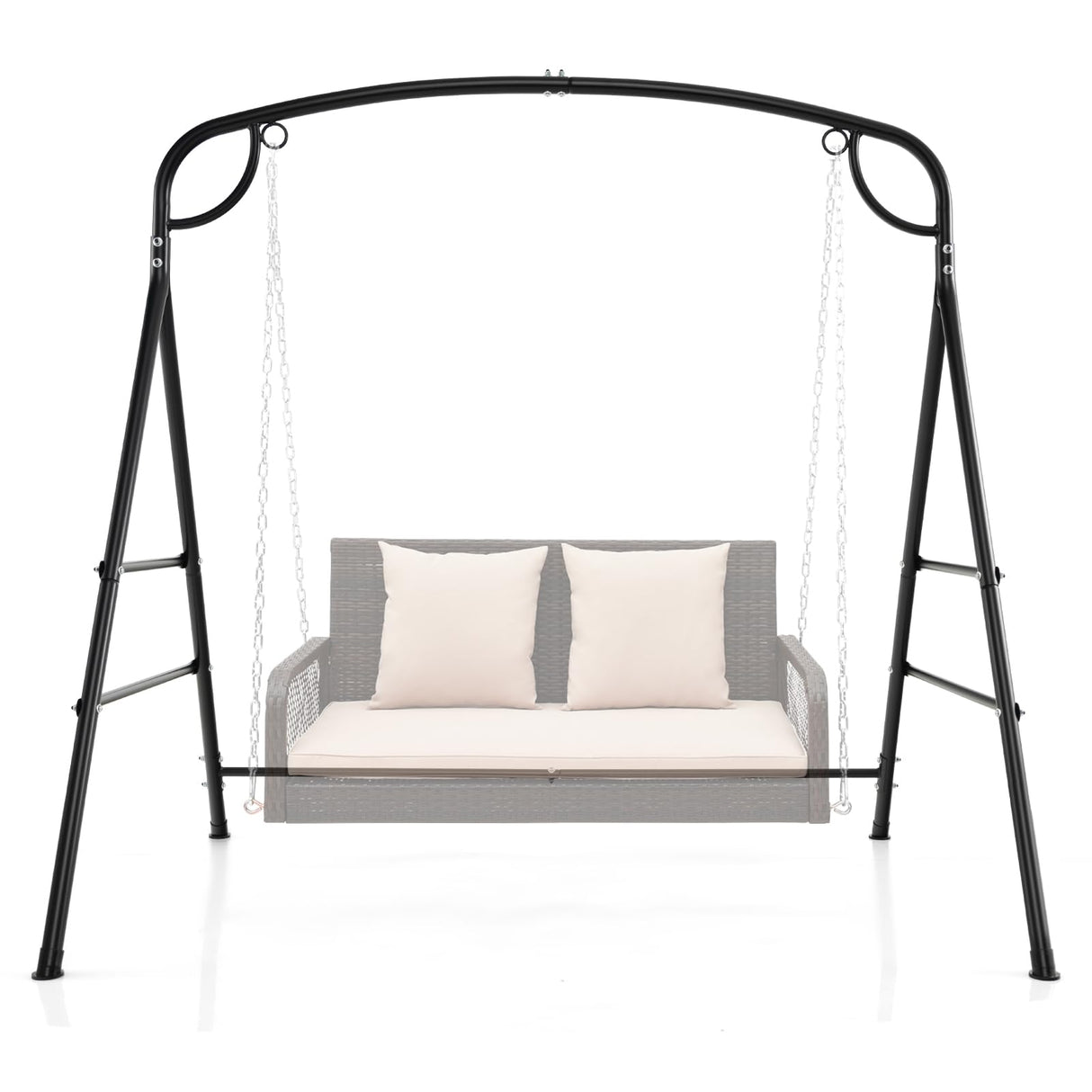 HAPPYGRILL Outdoor Swing Frame Heavy-Duty Metal Porch Swing Stand with Side Bars & 2 Rings, 660 lbs Weight Capacity, A-Frame Swing Frame for Garden, Backyard, Balcony HAPPYGRILL