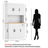 DIYART White Kitchen Pantry Cabinet, 71" Tall Kitchen Storage Cabinet with Power Outlet, Freestanding Kitchen Hutch with countertop DIYART