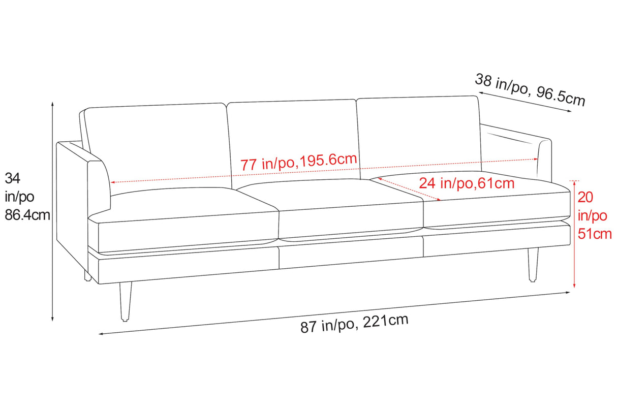 Valencia Grosseto 87” Cognac Tan Brown 3 Seater Full Leather Sofa | Mid Century Italian Nappa Leather Couch for Living Room Furniture | Double Stitched Seams, Removable Cushions VALENCIA THEATER SEATING