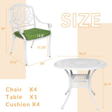 W WARMHOL 5-Piece Outdoor Patio Dining Set, All-Weather Cast Aluminum Patio Furniture Set for Backyard Garden Deck with 4 Chairs, 4 Cushions and 35.4” Round Table, 2.2" Umbrella Hole, White W WARMHOL