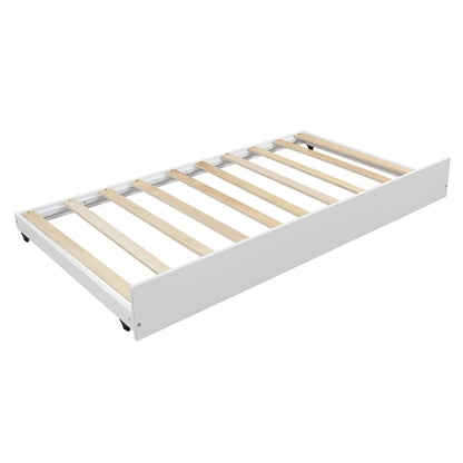 Bellemave White Twin Size House Bed Frame with Trundle for Kids and Toddlers - WoodArtSupply