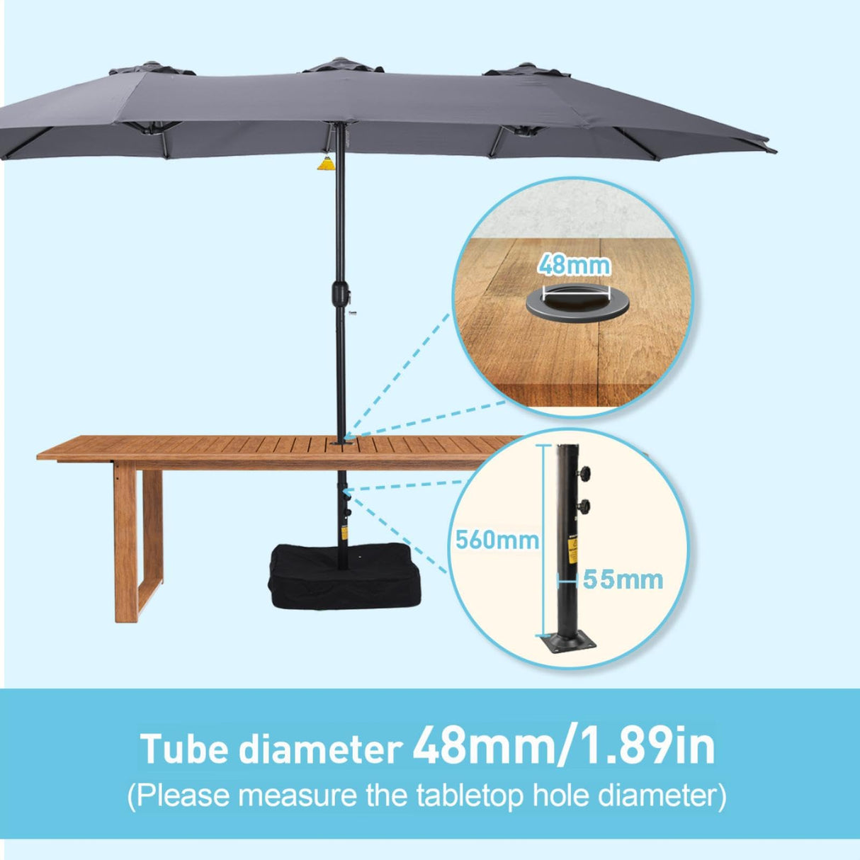 Caprihom 15ft Large Patio Umbrella, Double Sided Extra Large Umbrella with Base, Rectangular Patio Umbrella Double-Sided Umbrella for Yard Lawn Garden,Grey Caprihom