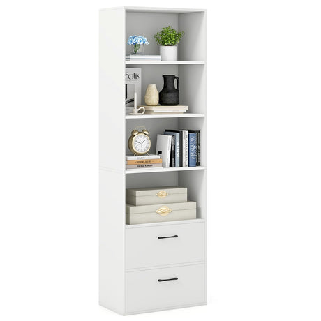IFANNY 4 Shelf Bookcase with Drawers, Tall Bookshelves and Bookcases, Vertical Bookshelf Tower, Wood Storage Shelves, Modern Book Shelf for Bedroom, Living Room, Home Office (White, 74''H) IFANNY