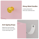 CSZZD Vanity Desk with LED Lighted Mirror, 41.3" Makeup Vanity Table with Power Outlet and Lots Storage, 6 Drawers and Storage Shelves for Bedroom, Dressing Table with RGB Cabinets, Pink CSZZD