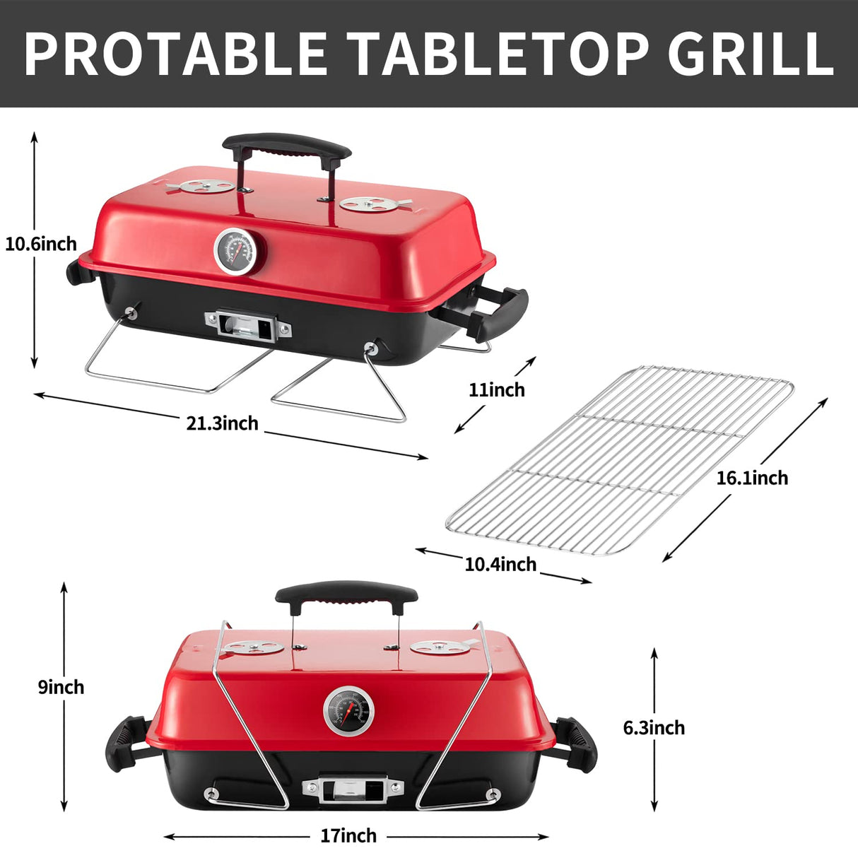 Portable Charcoal Grill, Tabletop Outdoor Barbecue Smoker, Small BBQ Grill for Outdoor Cooking Backyard Camping Picnics Beach by DNKMOR RED WoodArtSupply