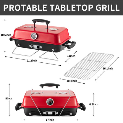 Portable Charcoal Grill, Tabletop Outdoor Barbecue Smoker, Small BBQ Grill for Outdoor Cooking Backyard Camping Picnics Beach by DNKMOR RED