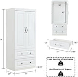 Keloyid Armoire Wardrobe Closet: Wood White Bedroom Armoire Storage Cabinet for Large Capacity with 2 Doors, Tall Armoire and Wardrobe Closet with 2 Drawers & Hanging Rail Keloyid