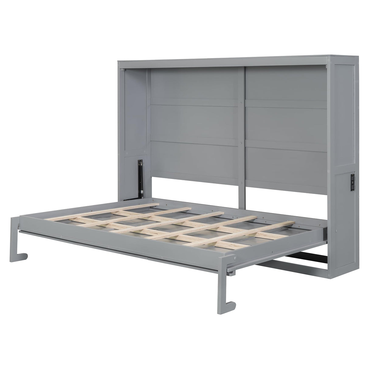 Ball & Cast Murphy Bed Full Size,Wall Beds with Charging Station and Storage Top,Slat Support,Wood Hideaway Cabinet Bedframe w/Leg,can be Folded,Space-Saving,for Small Room,Dorms,Gray Ball & Cast