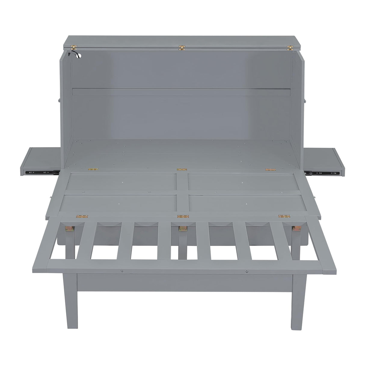 Queen Size Murphy Bed with Desk,USB Port, and Removable Shelves on Each Side, Queen Platform Bed Wood Frame, for Guest Room Home Office - Gray Harper & Bright Designs