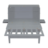 Jintop Queen Size Murphy Bed Chest,Cabinet Hideaway Bed with USB Port and Removable Shelves on Each Side,Wood Wall can be Folded,Platform Bedframe for Kids Bedroom,Student Dorms,Gray Jintop
