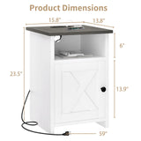 AURINEST Farmhouse Night Stand Set of 2 with Charging Station, End Tables with USB Ports&Power Outlets, Rustic Bed Side Table with Barn Door and Shelf for Living Room, Bedroom, Small Spaces, White AURINEST