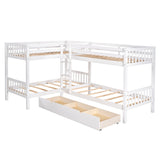 Morhome L-Shaped Bunk Bed with Drawers, Bunk Bed for 4 Twin Over Twin for Boys Girls Kids Teen Wood Quad Bunk Beds Frame Morhome