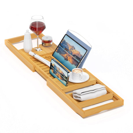 Sen Yi Bao Luxury Bathtub Caddy Tray，Bamboo Bathtub Tray Caddy - Wood Bath Tray Expandable，Can be Placed Book and Integrated Tablet Smartphone and Wine Holder - Gift Idea for Loved Ones Sen Yi Bao