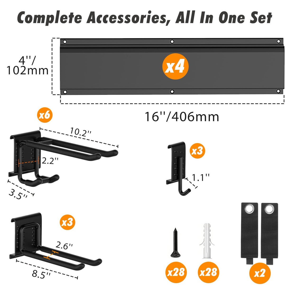 Housolution Heavy Duty Garden Tool Organizer 64 Inch - 18Pack Carries 570 lbs, Garage Tool Organizer Storage System, 4 Rails with 12 Adjustable Hooks, Tool Holder Wall Mount for Warehouse, Workshop Housolution