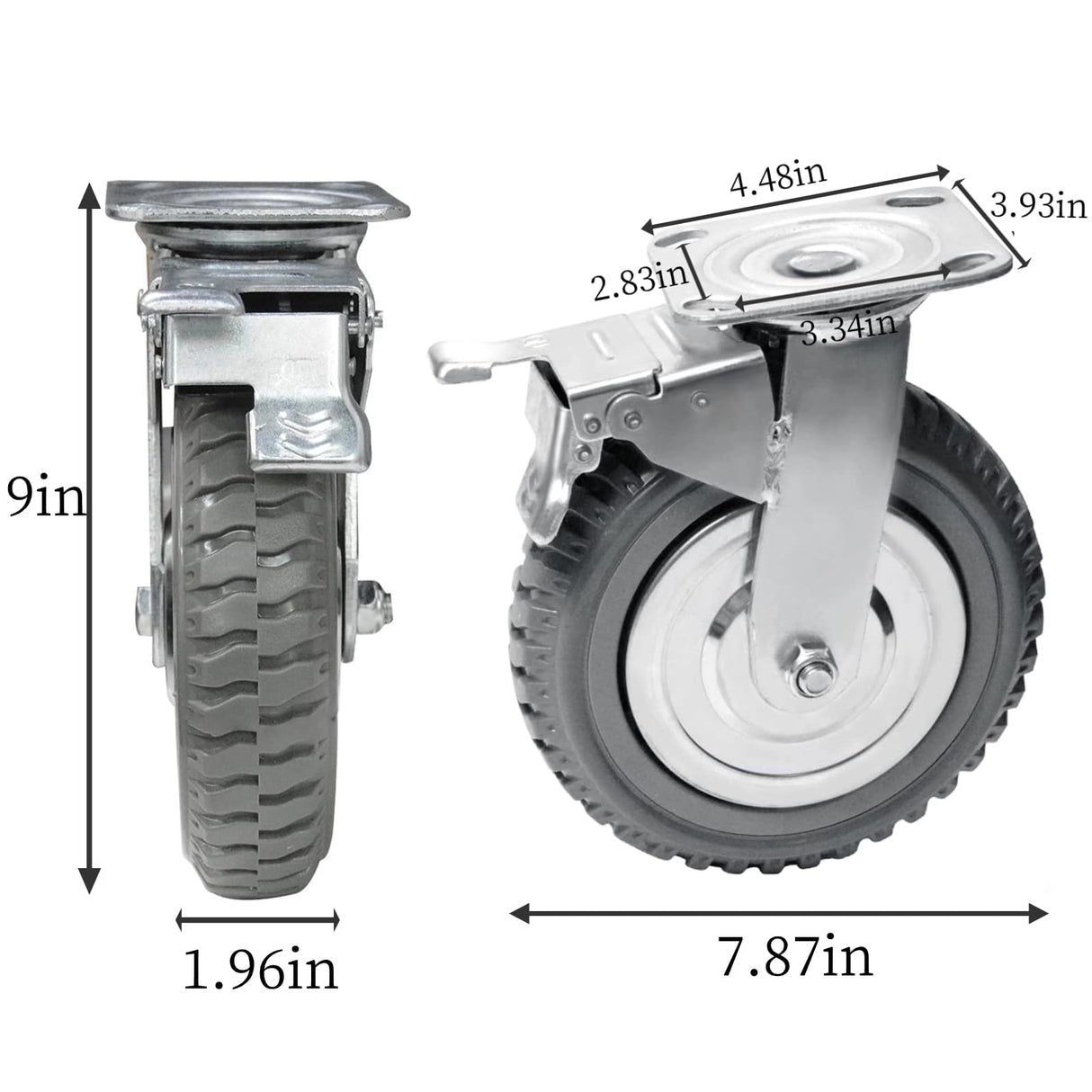 tonchean 8 Inch Caster Wheels Heavy Duty Polyurethane Offroad Casters Set of 4 Swivel Plate Casters with 2 Brake Industrial Locking Wheels, Load Bearing 2314lbs tonchean