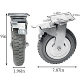 tonchean 8 Inch Caster Wheels Heavy Duty Polyurethane Offroad Casters Set of 4 Swivel Plate Casters with 2 Brake Industrial Locking Wheels, Load Bearing 2314lbs tonchean