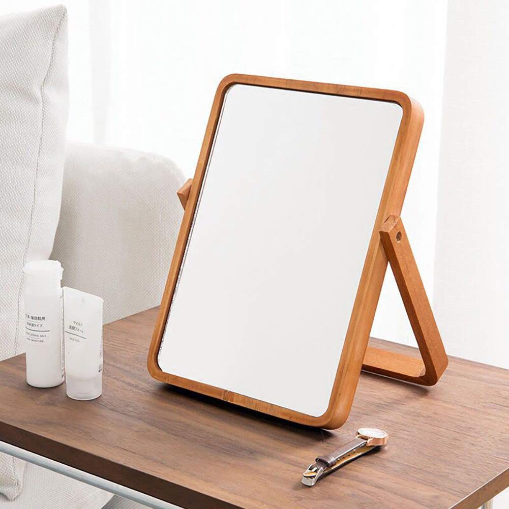 ZOROSY Wood Table Makeup Mirrors for Women - Rectangle Wall-Mounted Mirrors Desk Mirrors for Living Room Bedroom Birthday Gifts - WoodArtSupply