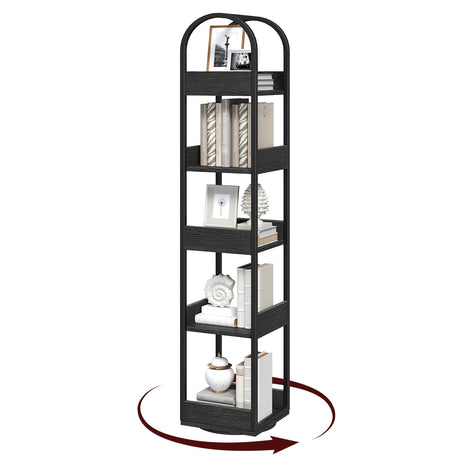 MAHANCRIS 5-Tier Bookshelf, Rotating Bookcase, 360° Spinning Book Shelf, Rotate Corner Book Shelve, Storage Rack, for Study, Home Office, Black BKBK3501 MAHANCRIS