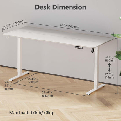 VVENACE 63'' x 28'' Electric Standing Desk Adjustable Height with Wheels, Sit Stand Up Desk, Home Office Desk, Rising Lifting Ergonomic Desk with Spliced Desktop White