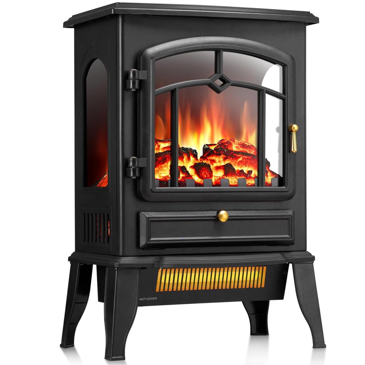‌15" Electric Fireplace Heater with Thermostat,3D Hyper-Realistic Flame,3 Heating Modes,Overheat Protection, Energy-Efficient & Silent Design for Bedroom/Living Room Electactic