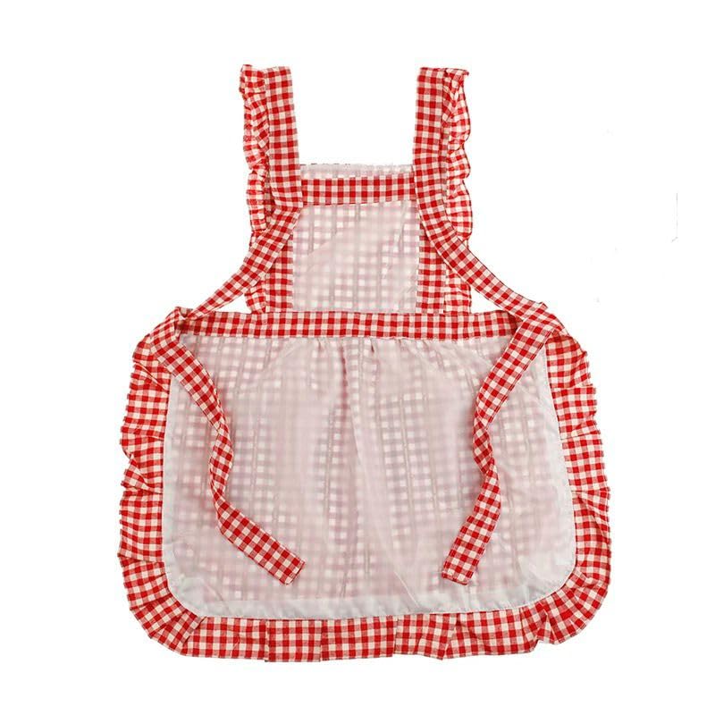 GIGGSKZE Plaid Apron Hat Set Cotton Chef Apron with Two Pockets for Cooking Kitchen Gardening Coffee Shops (Red)