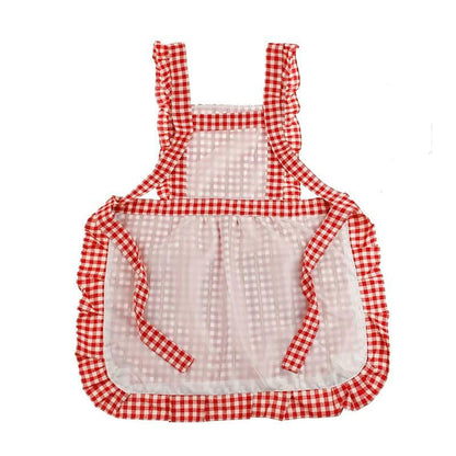 GIGGSKZE Plaid Apron Hat Set Cotton Chef Apron with Two Pockets for Cooking Kitchen Gardening Coffee Shops (Red)