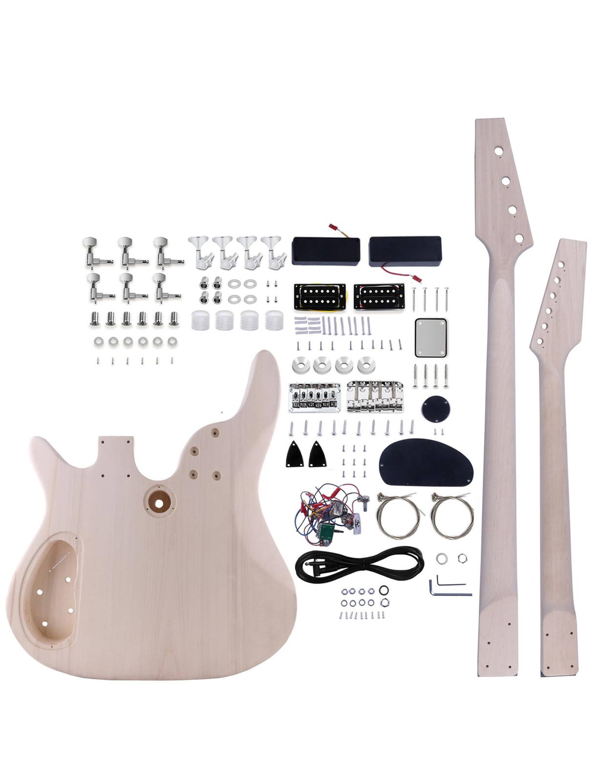 Fistrock DIY Electric Guitar and Bass Double Neck Kit 6 String and 4 String Guitar Kits Right Handed with Basswood Body Hard Maple Neck Chrome Hardware Build Your Own Bass and Guitar. Fistrock
