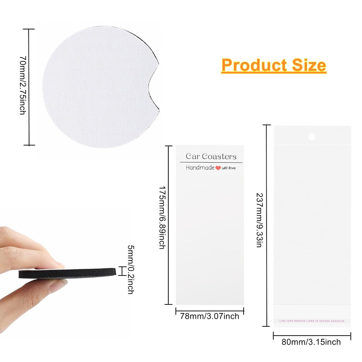 60PCS Sublimation Coasters Blanks, Round Car Coasters Sublimation Blanks Set, Car Coaster Packaging with Display Cards Bags, 4 Inch Blank Cup Mat for Sublimation Transfer Heat Press DIY Crafts GetALift