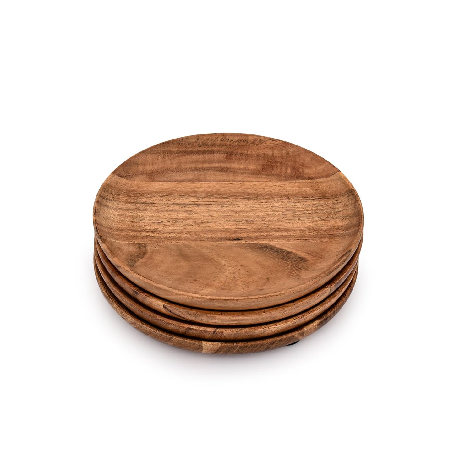 Samhita Acacia Wood Round Wood Plates Set of 4, Easy Cleaning & Lightweight for Dishes Snack, Dessert.(7" x 7" x 1") - WoodArtSupply