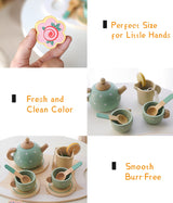 Wooden Tea Party Set for Little Girls Toys, Pretend Play Kids Tea Set for Toddlers Wood Toys, Wooden Play Food Kitchen Accessories Sets for Kid MIKNEKE