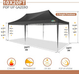 COBIZI 10x20 Pop Up Canopy with 6 Sidewalls,10x20 Canopy Tent Frame Upgraded with 3 Adjustable Heights,Waterproof UV50+ Outdoor Party Commercial Ez Up Gazebos with Carry Bag(10 x 20 ft Black) COBIZI