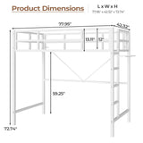 DICTAC Loft Bed Twin Size with Led Lights Heavy Duty Metal Junior Twin Loft Bed Frame with Full-Length Guardrail and Ladder, Noise-Free, Space-Saving, No Box Spring Needed, White DICTAC