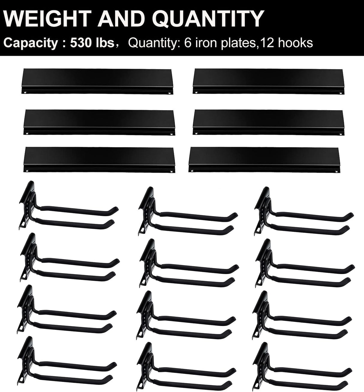 Wallmaster Garage Storage Organization Wall Mount, Garden Tool Rack Organizer Heavy Duty Folding Chair Hangers with 12 Adjustable Hooks 96inch Tracks Max Load 530lb Wallmaster