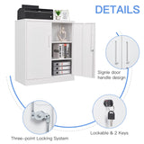 Yizosh Metal Garage Storage Cabinet with 2 Doors and 2 Adjustable Shelves - 35.5" Steel Lockable File Cabinet,Locking Counter Cabinet for Home Office,Garage,Gym,School (White) Yizosh