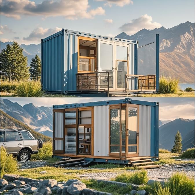 Tiny Container House, Foldable House, prefab House, Mobile Cabin, Outdoor Home, for Living, Vacation, Office, Recreation | Customization 7ft 14ft 20ft 30ft 40ft (14ft)