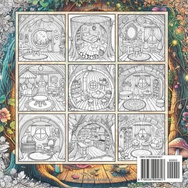 Inside Fairy Homes: A dreamer's coloring book, filled with 50 beautifully detailed pages that invite you to explore the enchanting interiors of fairy homes and bring magical spaces to life