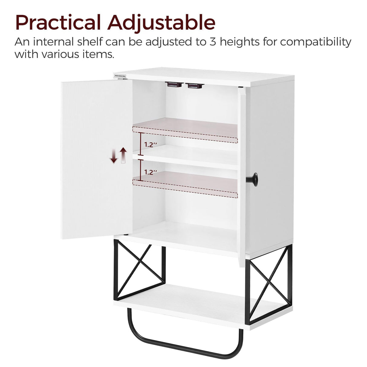 MAHANCRIS Bathroom Wall Cabinet with 2 Door and Adjustable Shelves, Farmhouse Medicine Cabinet with Towel Rack, 3-Tier Wall Mounted Storage Cabinet Over The Toilet for Bathroom Laundry Room, White MAHANCRIS