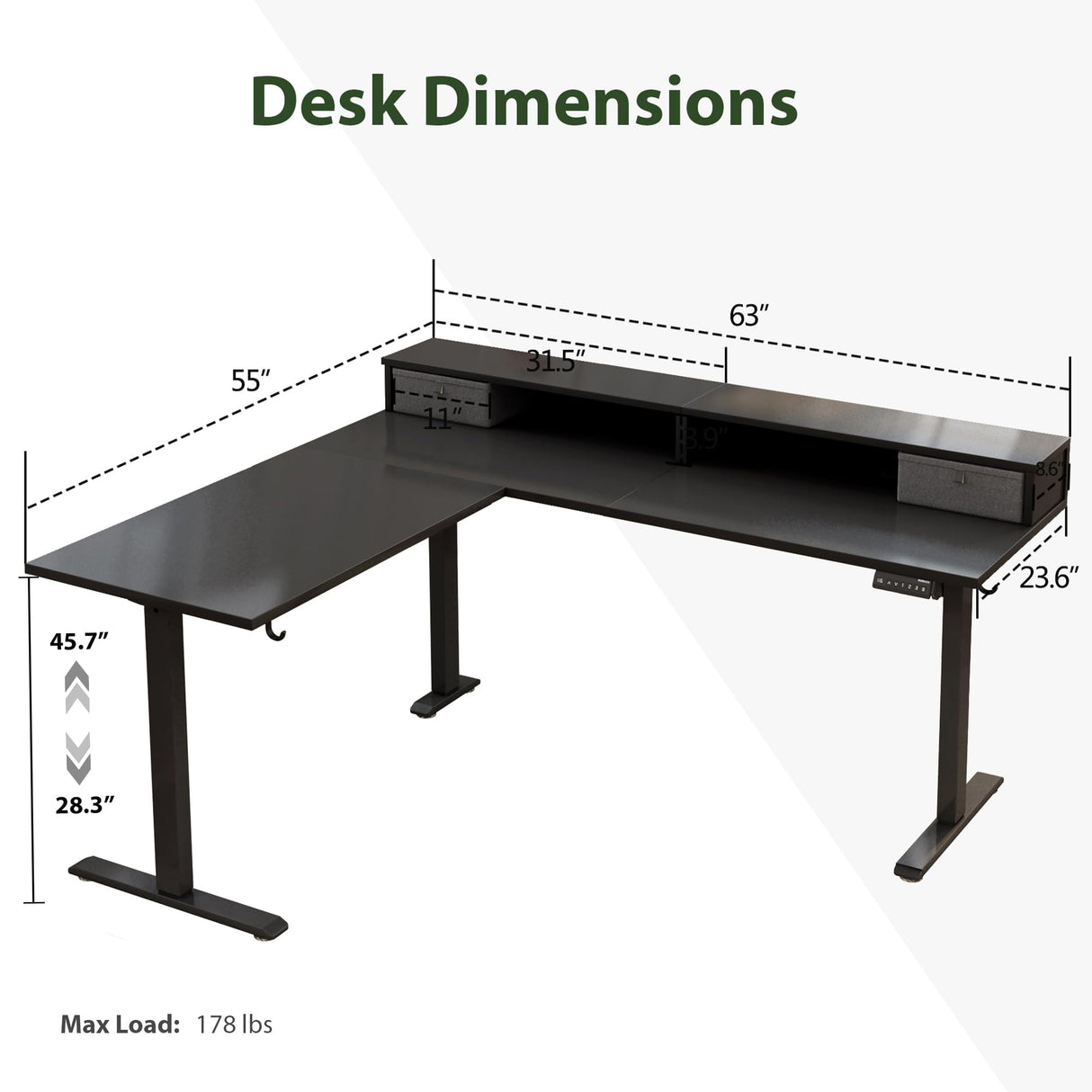 Agilestic L Shaped Electric Standing Desk with 2 Drawers, 63 Inch Ergonomic Adjustable Height Desk with Storage, Corner Desk Sit Stand up Computer Table for Work Office Home, Black Agilestic