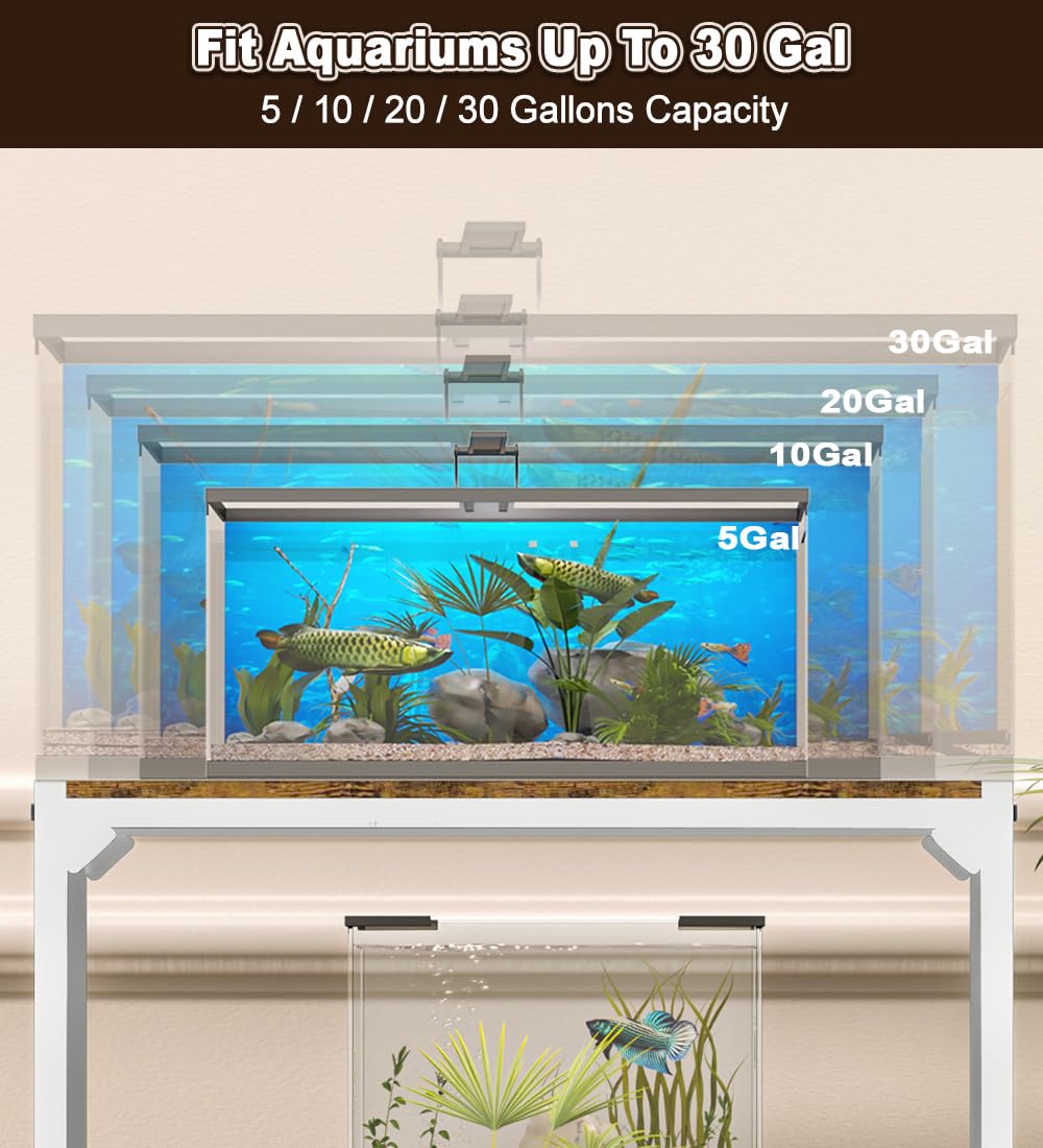 AnBaiMei 20-30 Gallon Aquarium Stand, Fish Tank Stand with Adjustable 3-Tier Storage Shelf, Heavy Duty Reptile Breeder Turtle Tank Terrarium Rack Table for Home Office, 30" L x 12" W x 32.2" H, White AnBaiMei
