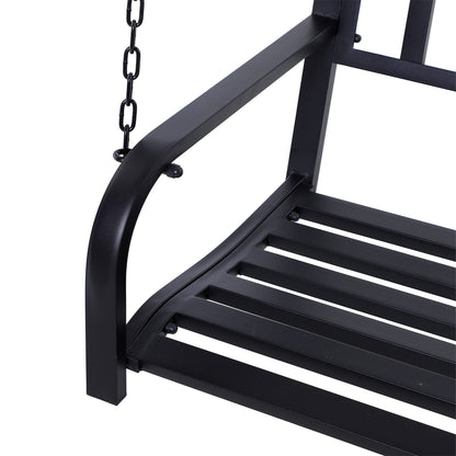 Outsunny 2 Person Front Porch Swing Patio Swing Bench, Outdoor Steel Swing Chair with Sturdy Chains, for Backyard, Deck, 528 lb Weight Capacity, Black - WoodArtSupply