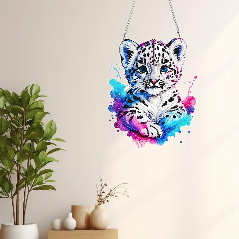 Masendp Hanging Diamond Art Painting Kit Tiger, 5D Special Shape Crystal Gem Craft Pendant Kit for Adult, DIY Acrylic Diamond Art Deco Kit for Home Garden Decoration Masendp