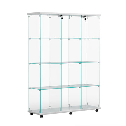 SSLine Modern Glass Display Cabinet Floor Standing Curio Cabinet with 12 Shelves Extra Large 3 Columns Showcase Display Shelf Organizer for Home Office Living Room Bedroom (Clear&White)