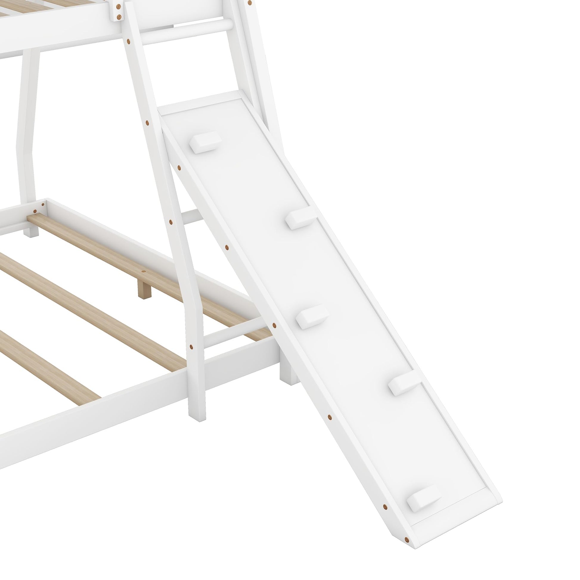 SOFTSEA Twin Over Queen Bunk Bed with Climbing Nets and Ramp in Whitewash - WoodArtSupply