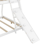 VilroCaz Twin Over Queen House Bunk Bed with Climbing Nets and Ramp for Kids, Solid Wood Frame in White VilroCaz