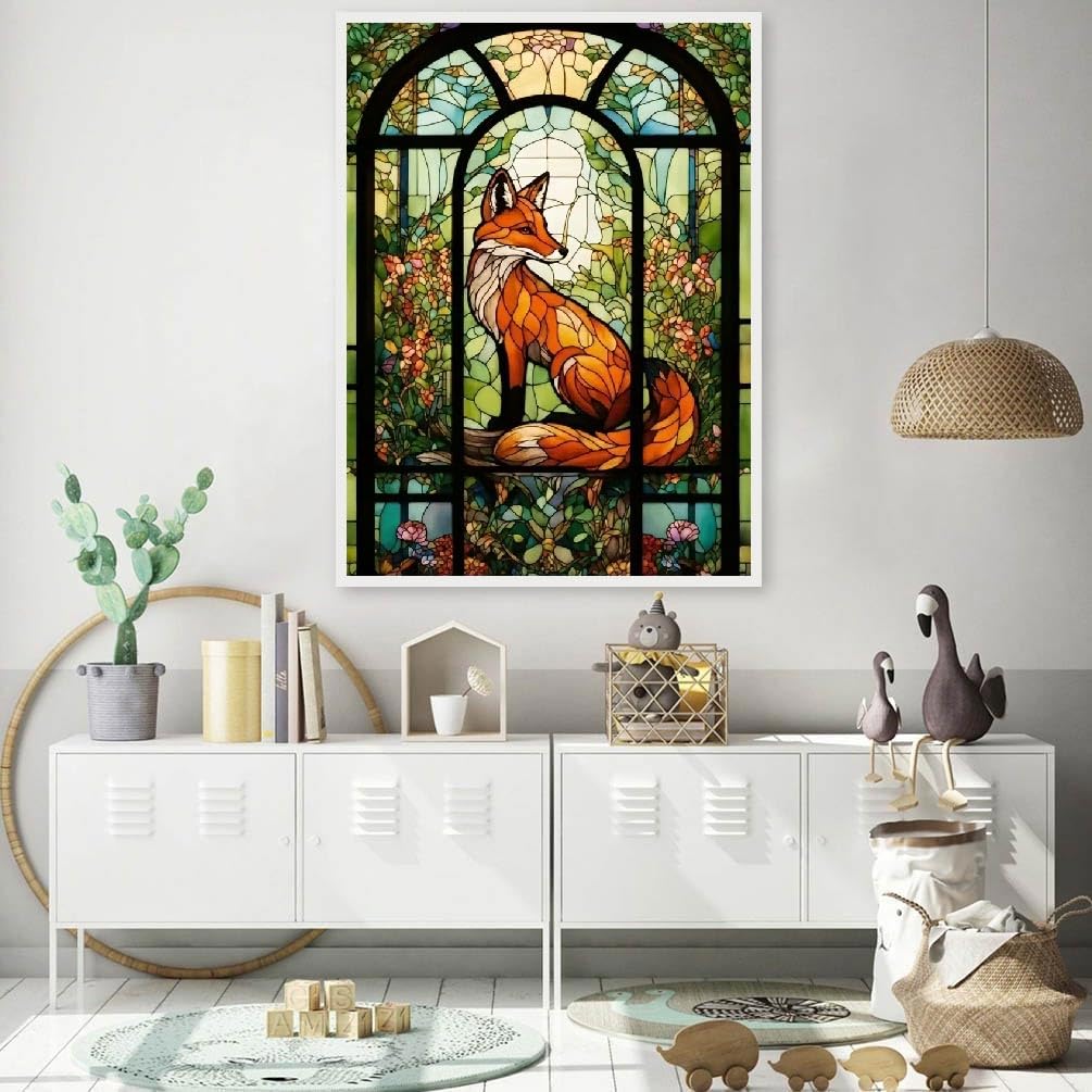 JFYHAB Fox Diamond Painting Kits for Adults, 5D DIY Full Drill, Round Full Drill Stain Glass, 12x16 inch JFYHAB