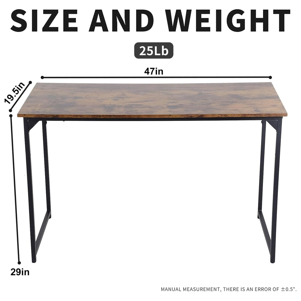 Computer Desk 47 Inch, Home Office Desk Writing Study Table Modern Simple Style PC Desk with Black Metal Frame,Vintage MGHH