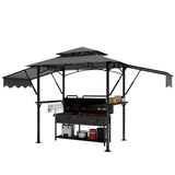 Wpond 5x8ft Grill Gazebo - Double Layer BBQ Waterproof Patio Canopy with Double-Sided Adjustable Awning, Extra Shadow, Two Side Frames, UV & Wind Protection-Grey Wpond