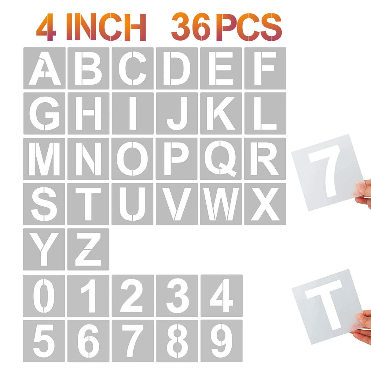 4 Inch Letter Stencils and Numbers, 36 Pcs Alphabet Art Craft Stencil, Reusable Plastic Templates for Wood, Wall, Fabric, Rock, Signage (4 Inch) YEAJON