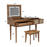 EDWINENE Vanity Desk with Lighted Mirror, Makeup Vanity with Flip-Top Mirror, Vanity Dressing Table Set with Stool, 3 LED Modes Light and 3 Drawers for Bedroom (Brown) EDWINENE