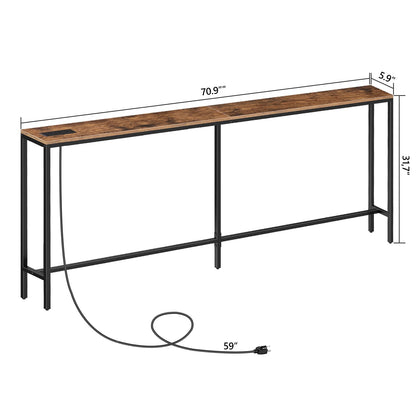 MAHANCRIS Skinny Console Table with Power Outlets, 70.9" Narrow Sofa Table, Behind Couch Table with Charging Station, Sofa Hallway Table for Plants, Living Room CTHR185E01